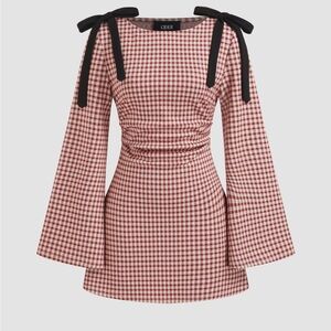 Cider Red and White Gingham Tie-Shoulder Mini Dress